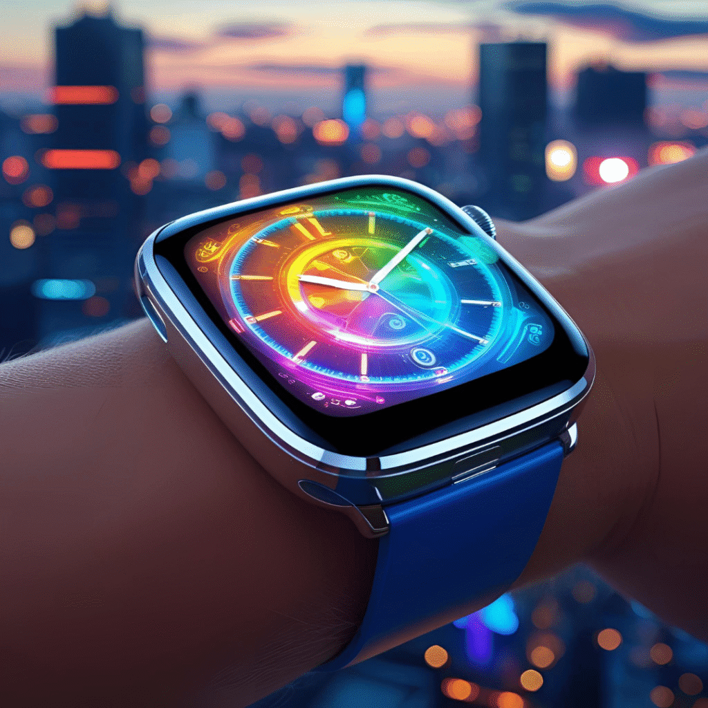 Black smartwatch displaying time and date