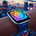 Black smartwatch displaying time and date