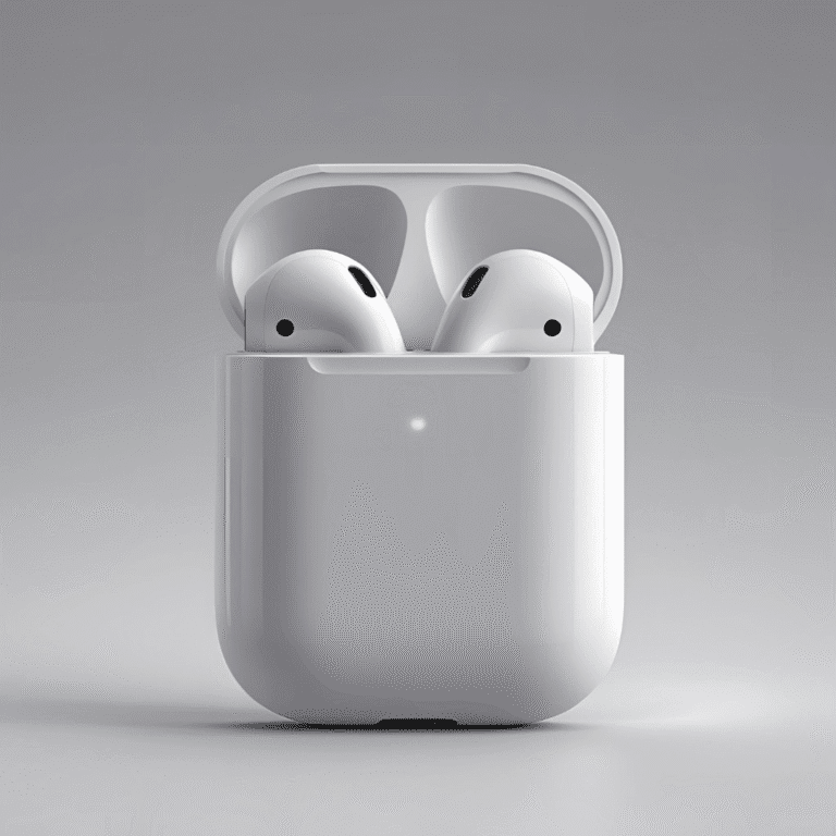 White wireless earbuds with charging case
