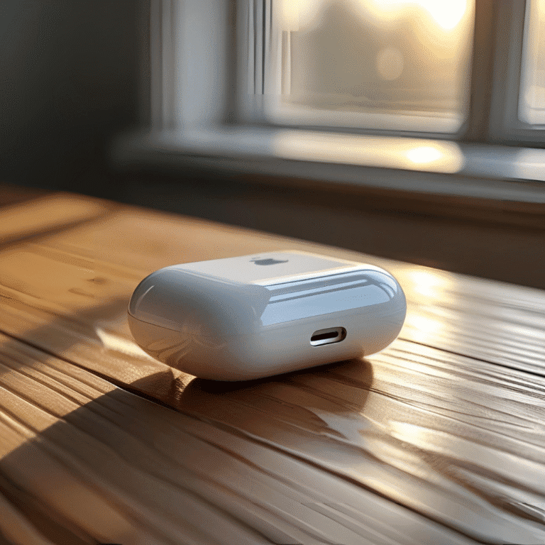 Wireless earbuds in black color on a wooden table