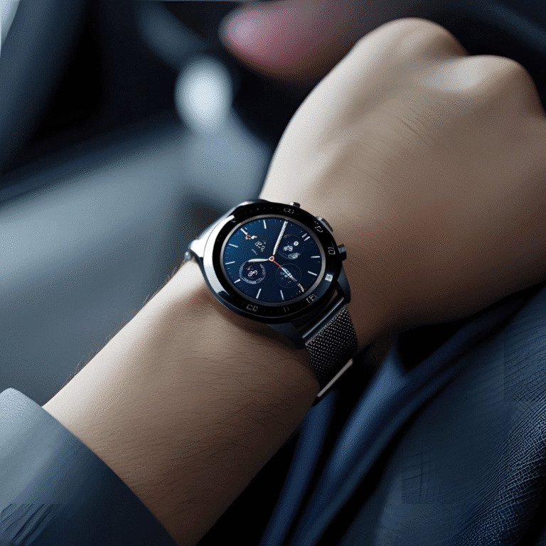 Smartwatch with colorful fitness tracking icons