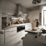 Bright kitchen with large window and white decor