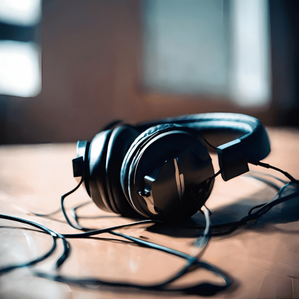 Noise-canceling headphones on a table