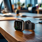 Smartwatch on a workout wrist with green band