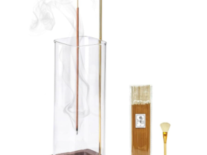 Ceremony Incense Holder, Wooden Incense Holder for Sticks with Glass Ash Catcher, Anti-ash Incense Burner with 20 Incense Sticks and a Ash Brush for Meditation Yoga Spa Room Decor