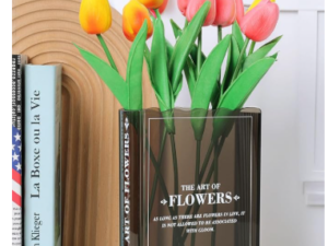 Book-Shaped Flower Vase, Cute Bookshelf Decor, Unique Black Vase for Home Decor & Cultural Flavor Acrylic Flowers Vases for Bedroom & Home Office Decor, A Book About Flowers (Black)