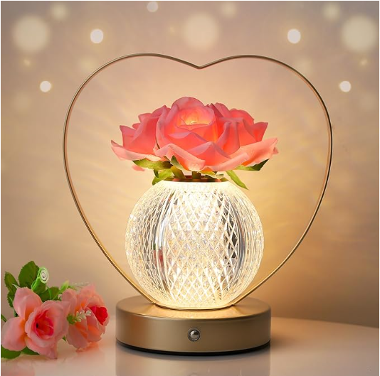 Rose Flower Lamp,Birthday Gifts for Women,Rechargeable Cordless LED Touch Lamps,3-Colour Infinitely Dimming Small Night Light,for Living Room,Dining Room,Bedroom Festival Home Decor