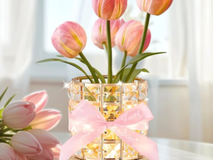 Tulip Flower Lamp, Valentine’s Day Gifts for Women, Romantic Home Decor Gift for Girlfriend Wife, Rechargeable Cordless Touch Table Lamp, 3 Color Infinitely Dimming Night Light