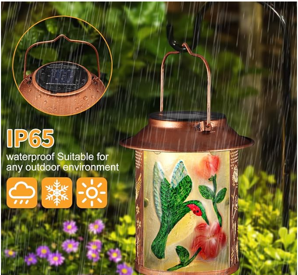 Hummingbird Solar Lanterns Outdoor Waterproof, Birthday Gifts for Women Mom Grandma , Metal Garden Decor Hanging Solar Lights Outside Decorative for Yard Patio Backyard Porch Decorations - Image 2