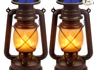 Solar Lantern Outdoor Hanging Solar Lights Dancing Flame Led Waterproof Camping Lamps, Landscape Decor for Table Patio Garden Yard Pathway Porch 2 Pack