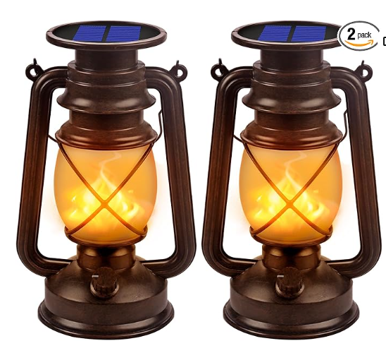 Solar Lantern Outdoor Hanging Solar Lights Dancing Flame Led Waterproof Camping Lamps, Landscape Decor for Table Patio Garden Yard Pathway Porch 2 Pack
