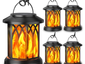 KOOPER 4 Pack Solar Lantern Outdoor Lights, Upgraded Flickering Flame Solar Lanterns Lights Outdoor Waterproof, Hanging Lantern Decorative, Solar Powered Lanterns for Yard Patio Path Tree Garden Decor